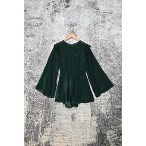 KEEPSAKE The Label Revolve Green Velvet Polka Dot Tie Open Back Romper S Small